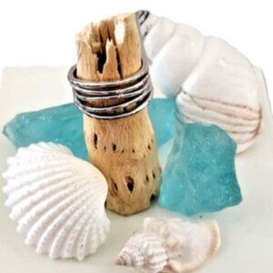 Handcrafted Silver 5 Row Ocean Ripple Modern Ring Size 6